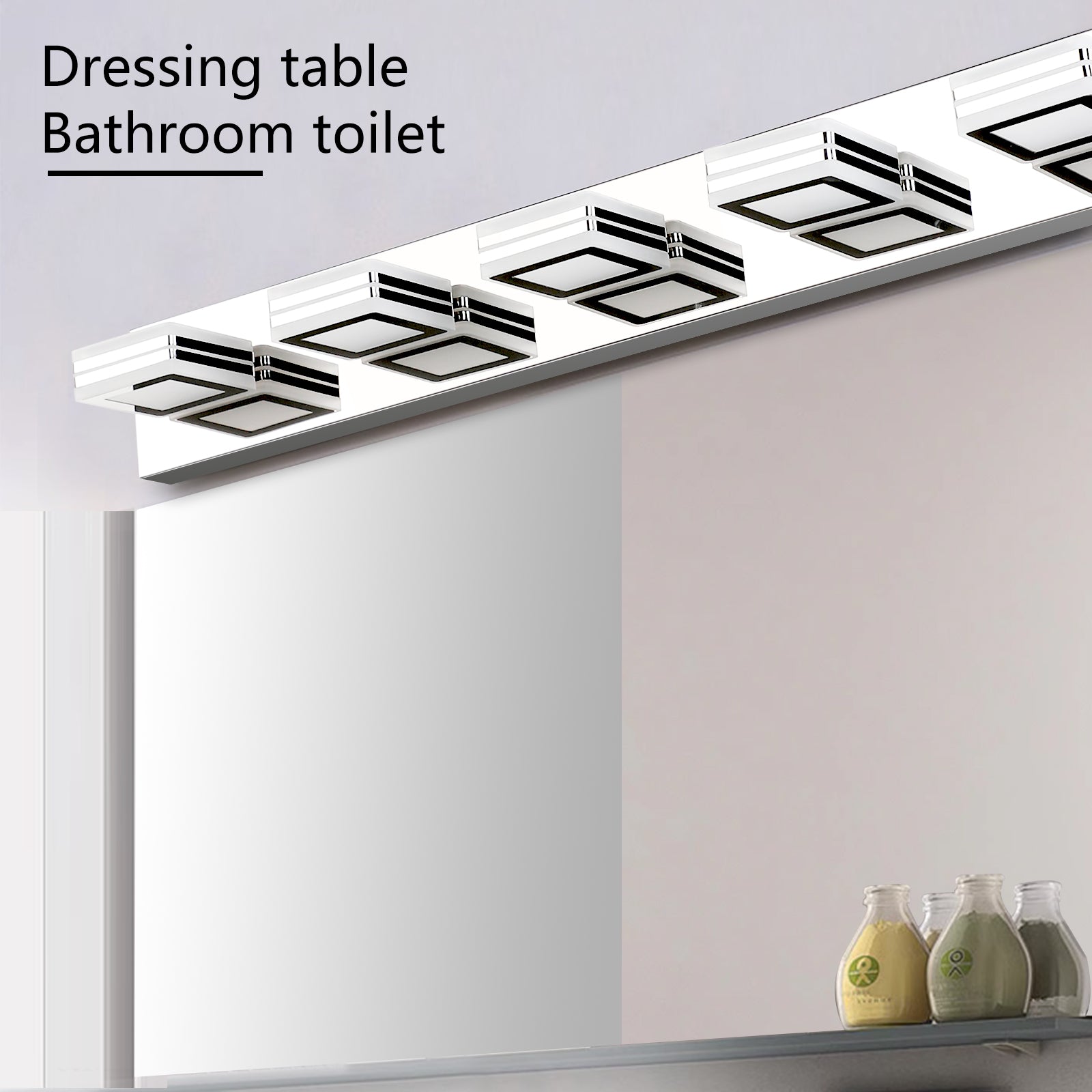 32" Modern Chrome 5-Light LED Vanity Light, Square Acrylic Lampshades Wall Mount Fixture for Bathroom, Mirror Lighting