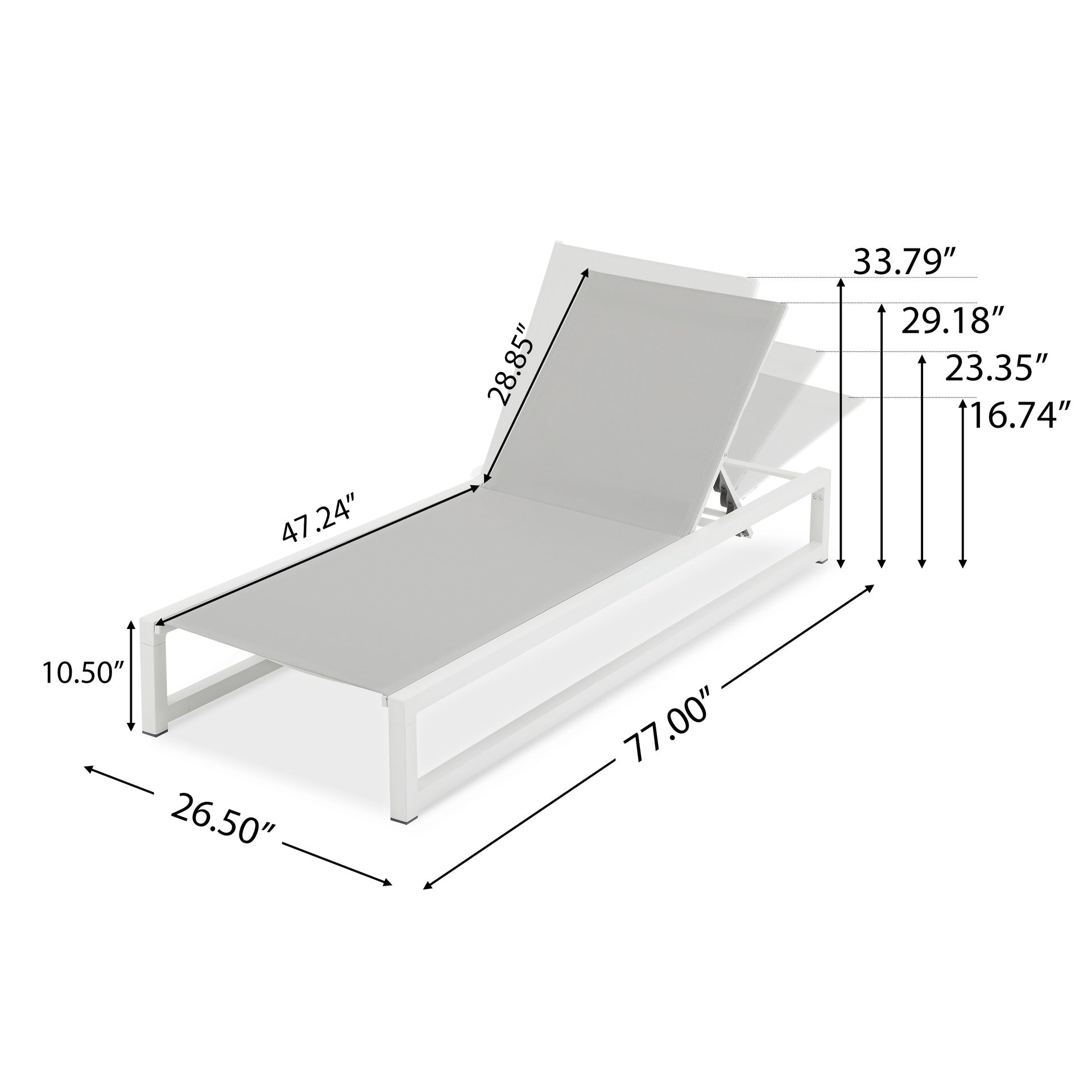 5-Level Adjustable 2-Piece Outdoor Chaise Lounge, Durable Aluminum Frame & Textilene Mesh, Perfect for Patio/Poolside