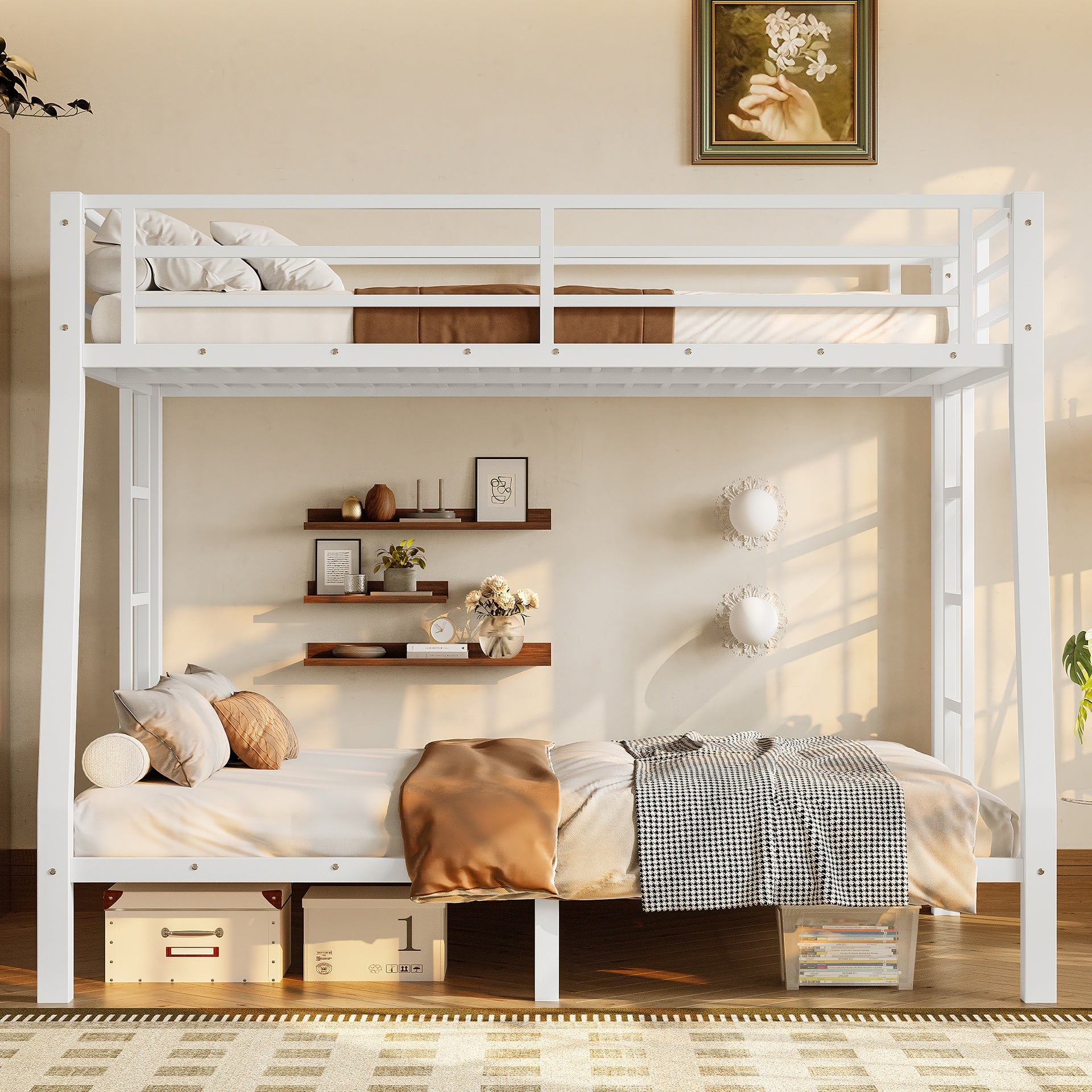 Metal Full XL over Queen Bunk Bed for Teens and Adults,Space-Saving/Noise Reduced/No Box Spring Needed