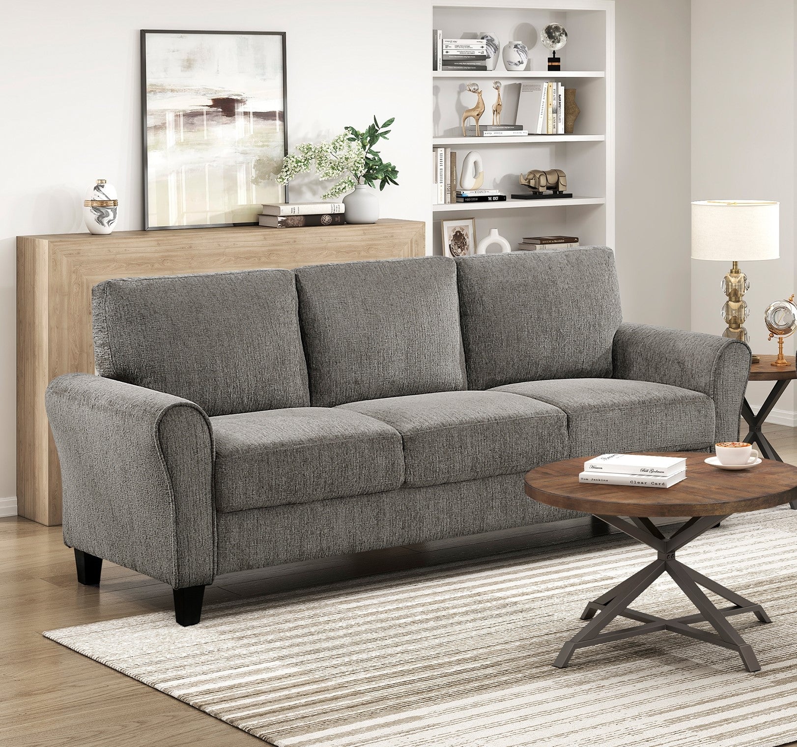 Classic Comfort Sofa Durable Brown Chenille Upholstery Rolled Arms Living Room Furniture 1pc