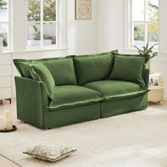 Modern Slipcovered 2-Seat Sofa Couches for Living Room, 2 Seater Sofa, Plain Chenille Deep Seat Sofa with Upholstered Cushion&Detachable Cover, Comfy Sofa Couch for Small Space, Apartment, Green