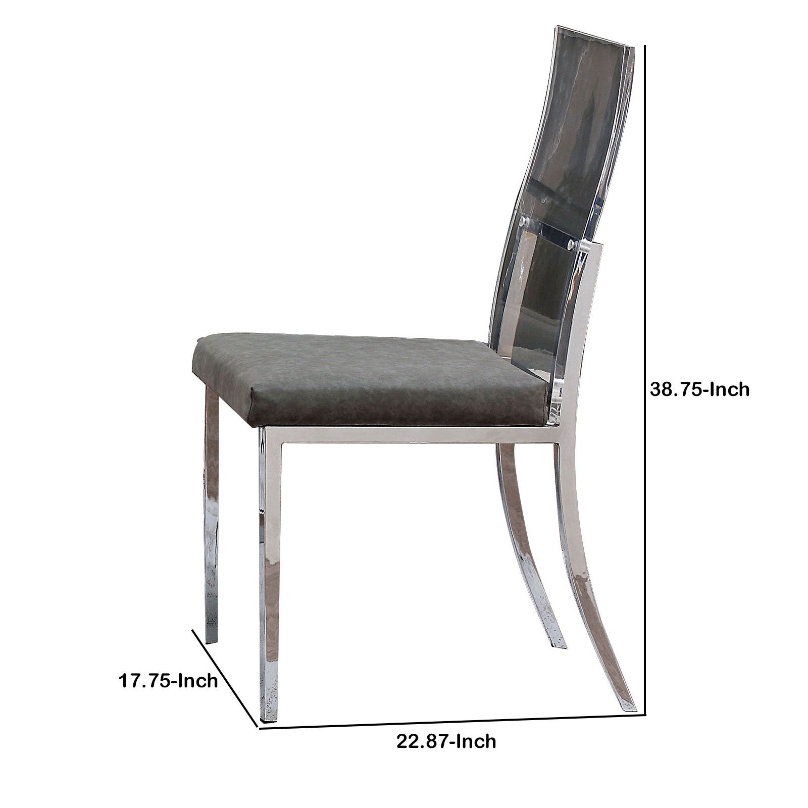 Metal Dining Side Chair with Acrylic Backing, Set of 2,Gray and Silver