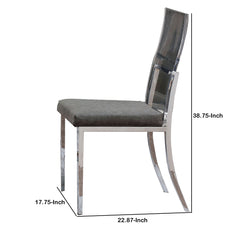 Metal Dining Side Chair with Acrylic Backing, Set of 2,Gray and Silver