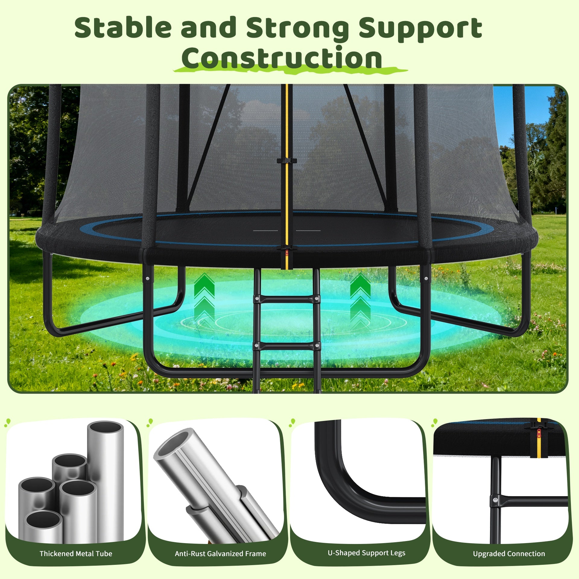 8FT Trampoline with Enclosure net and Ladder, Outdoor Trampoline for Kids and Toddlers, Backyard Recreational Trampoline