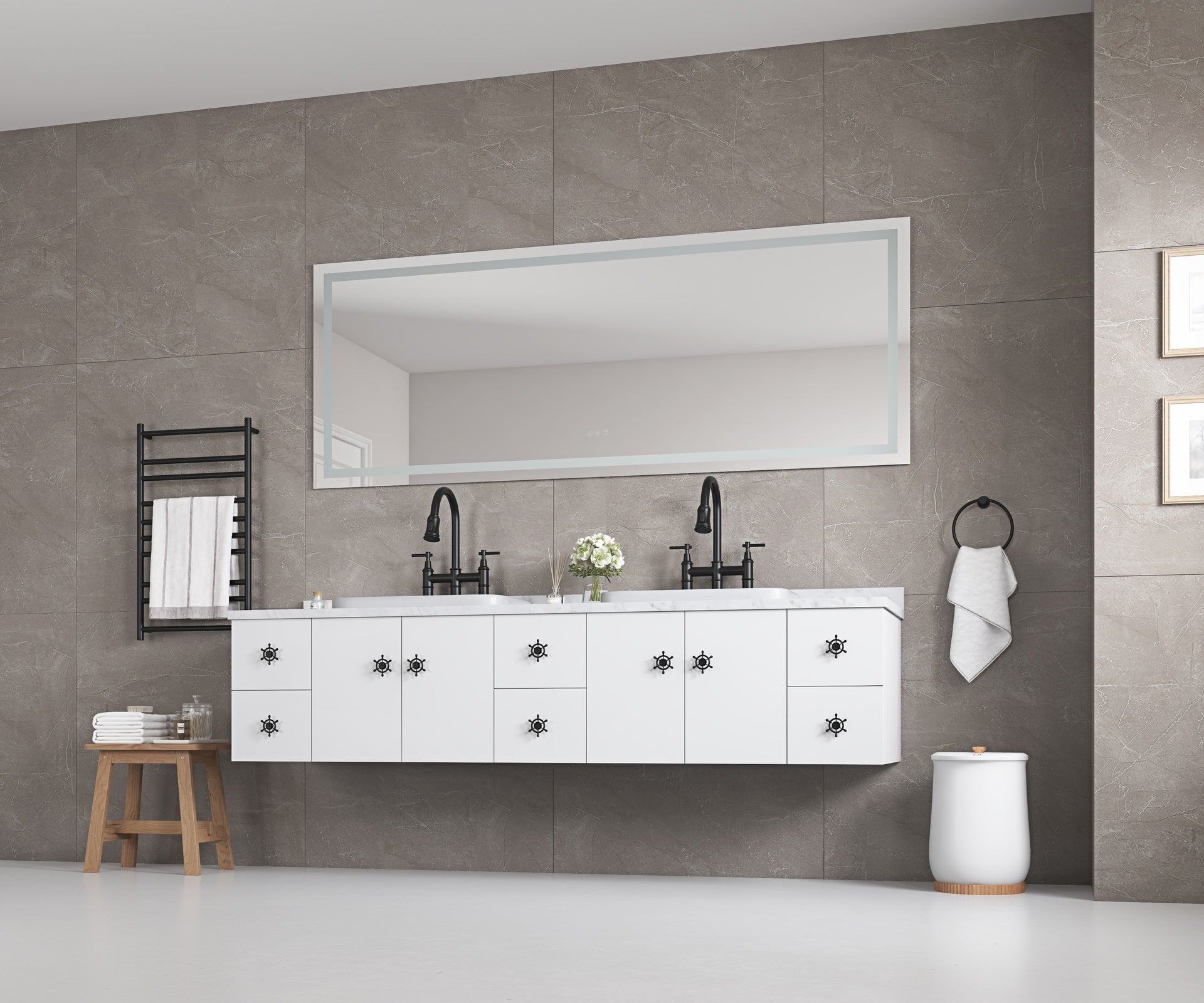 96 x 36 Inch LED Bathroom Mirror with Front and Backlight, Wall Mounted Vanity Mirror, Anti-Fog, Memory, 3 Colors, Stepless Dimmable