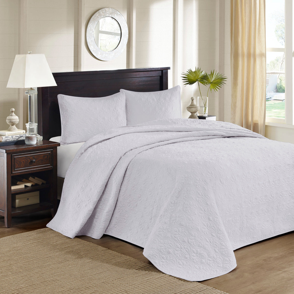 Reversible Bedspread Set White Full