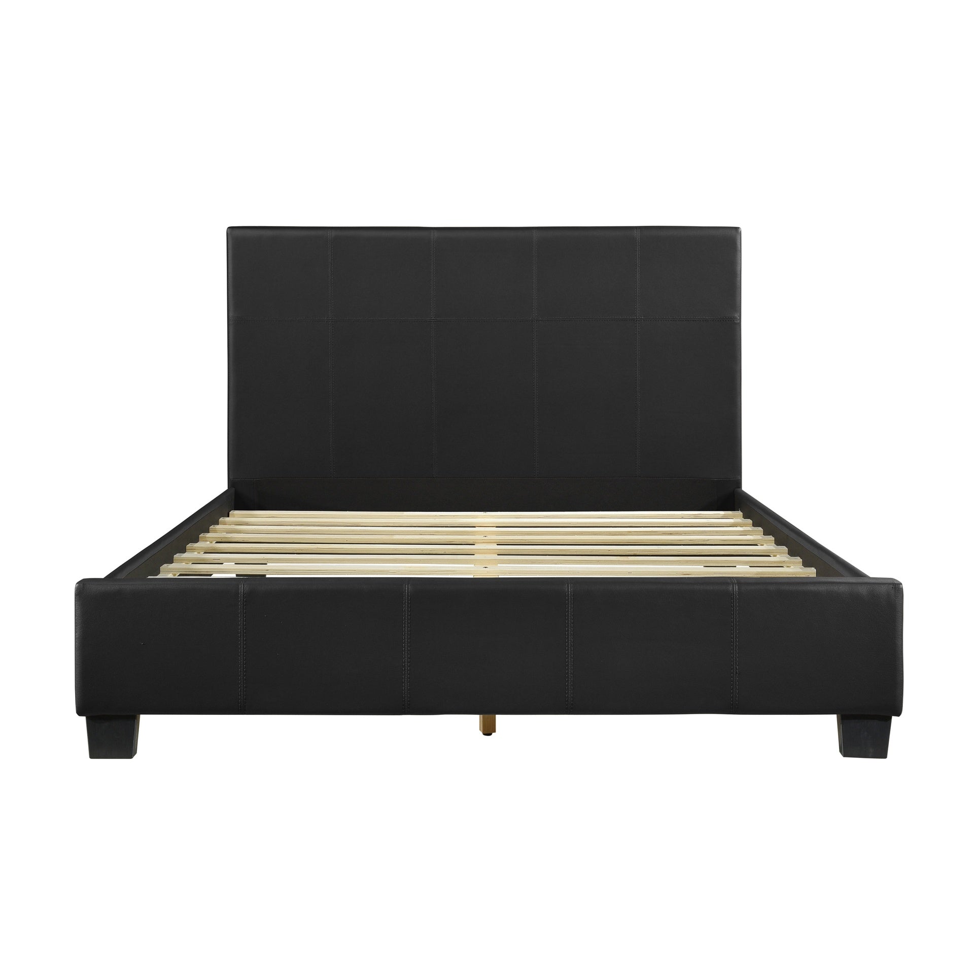 Contemporary Design Full Platform Bed 1pc Black Faux Leather Upholstery Bedroom Furniture
