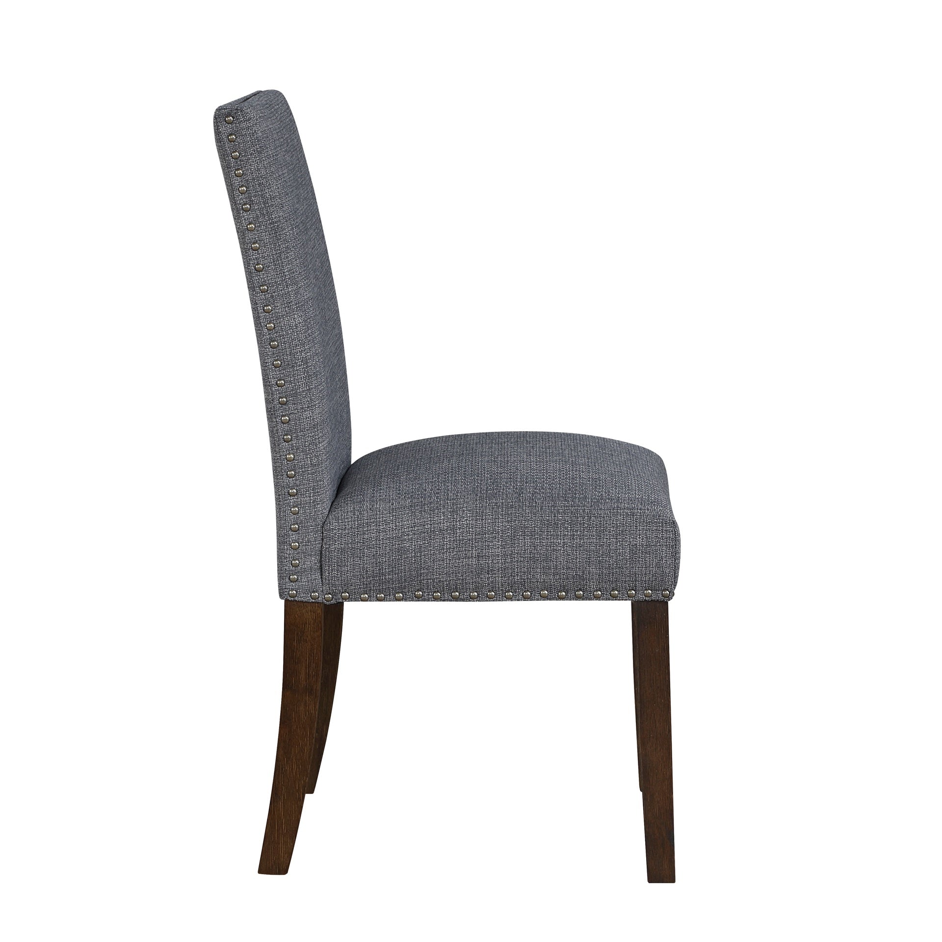 Gray Brown Dining Chairs Set of 2, Gray Upholstered Comfort Seat Back Nailhead Trim Wooden Dining Furniture