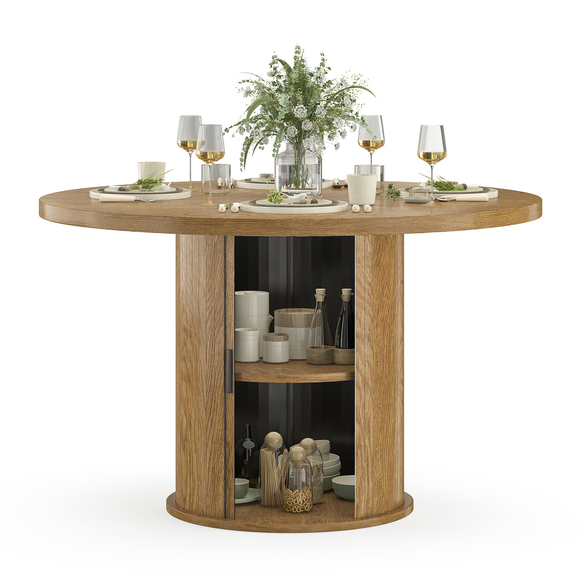 43" Round Dining Table for 4 People, Small Wood Kitchen Table with Sturdy Metal Base, Modern Round Dinner Table for Dining Room, Easy Assembly
