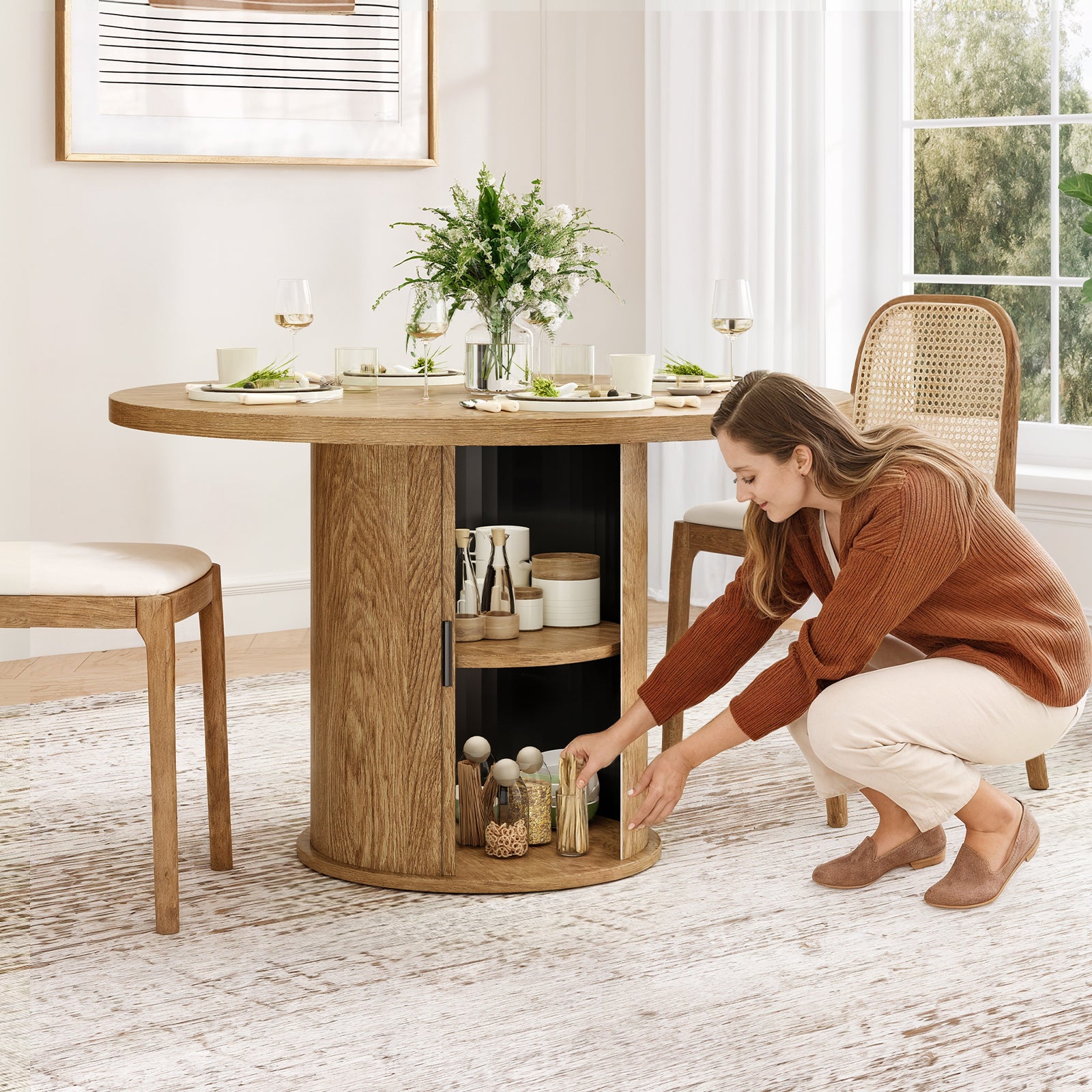 43" Round Dining Table for 4 People, Small Wood Kitchen Table with Sturdy Metal Base, Modern Round Dinner Table for Dining Room, Easy Assembly