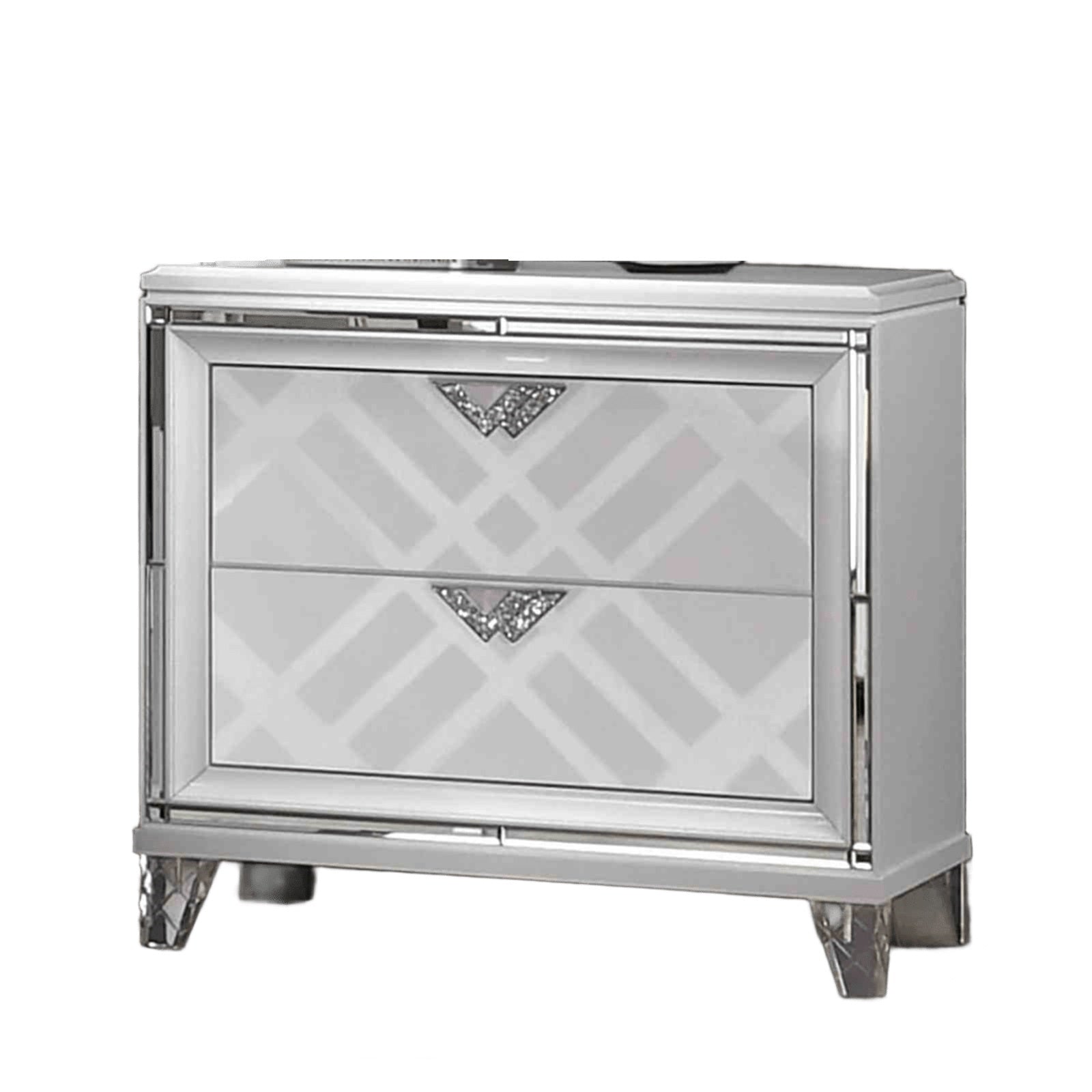 Contemporary Style 1pc Nightstand Hidden Jewelry Drawer Acrylic Legs USB Port White Finish Bedroom Furniture