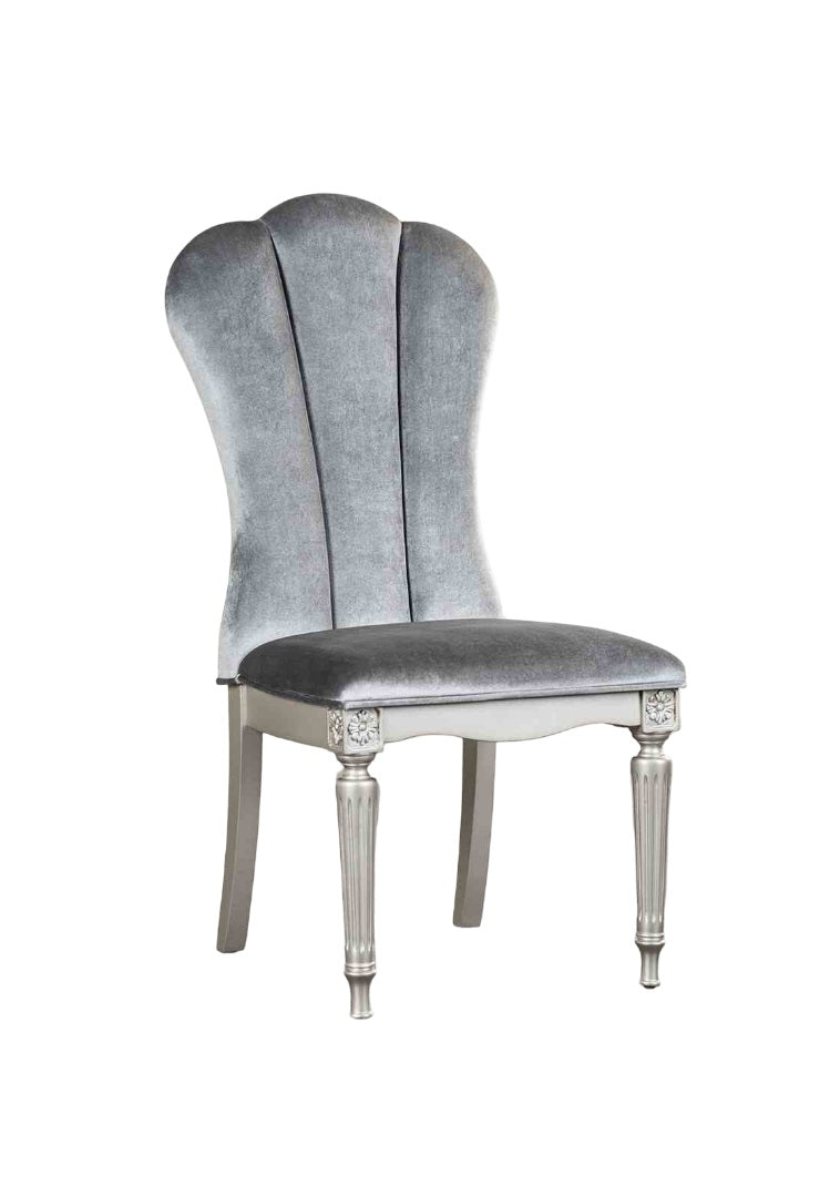 Silver And Light Gray Finish Glam Style 2pc Side Chair Fluted Legs Upholstered Seat Dining Room