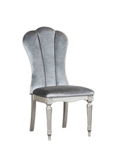 Silver And Light Gray Finish Glam Style 2pc Side Chair Fluted Legs Upholstered Seat Dining Room