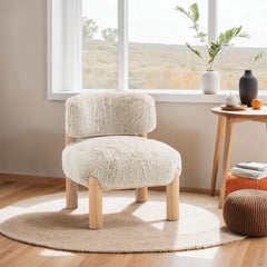 Contemporary Style Accent Chair Curved Backrest Wooden Legs Fur Fabric Taupe Finish Primary Living Room