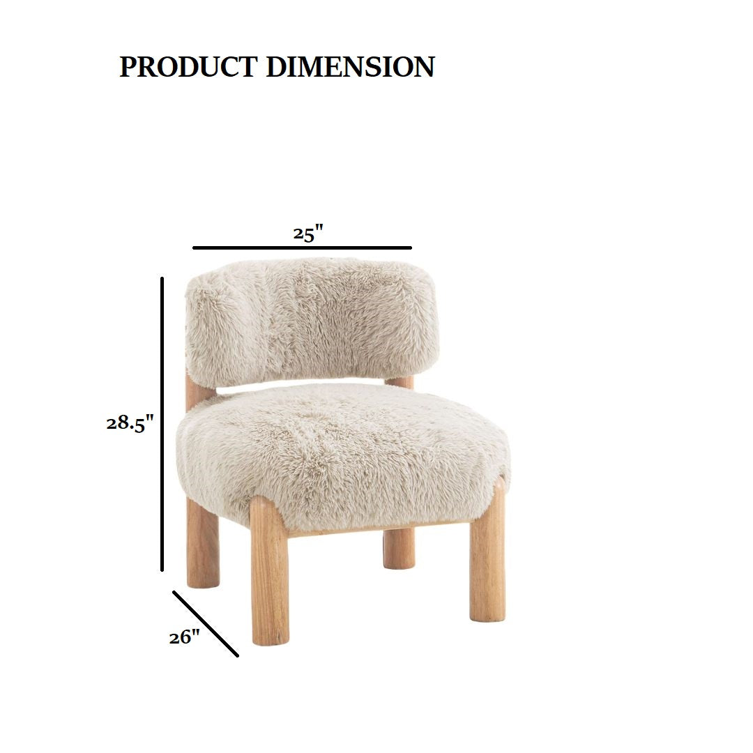 Contemporary Style Accent Chair Curved Backrest Wooden Legs Fur Fabric Taupe Finish Primary Living Room