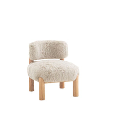 Contemporary Style Accent Chair Curved Backrest Wooden Legs Fur Fabric Taupe Finish Primary Living Room