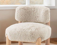 Contemporary Style Accent Chair Curved Backrest Wooden Legs Fur Fabric Taupe Finish Primary Living Room