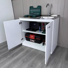 Napoles Utility Sink With Cabinet, Double Door, One Shelf -White