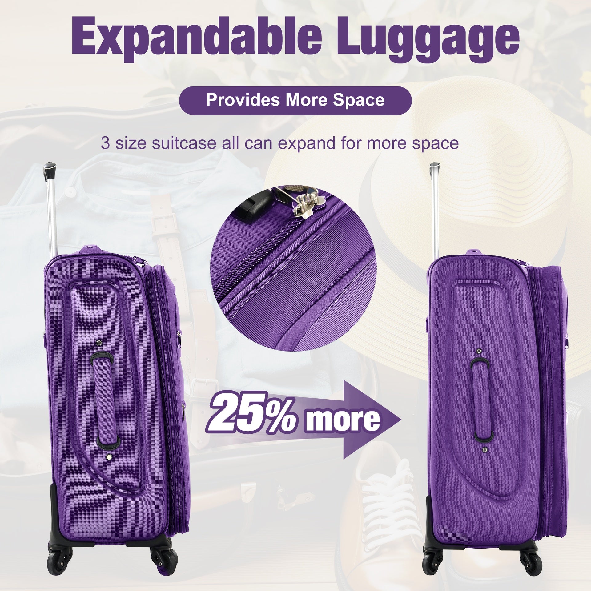 Softside Luggage Expandable 3 Piece Set Suitcase with Duffel Bag Upright Spinner Softshell Lightweight Luggage Travel Set-22/26/30 IN