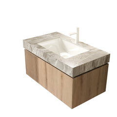 36" MURI White Oak Woodgrain Plywood Cabinet with Double Doors and One Drawer, NO Basin and Top, NO Faucet and Sink Cover