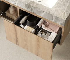 36" MURI White Oak Woodgrain Plywood Cabinet with Double Doors and One Drawer, NO Basin and Top, NO Faucet and Sink Cover