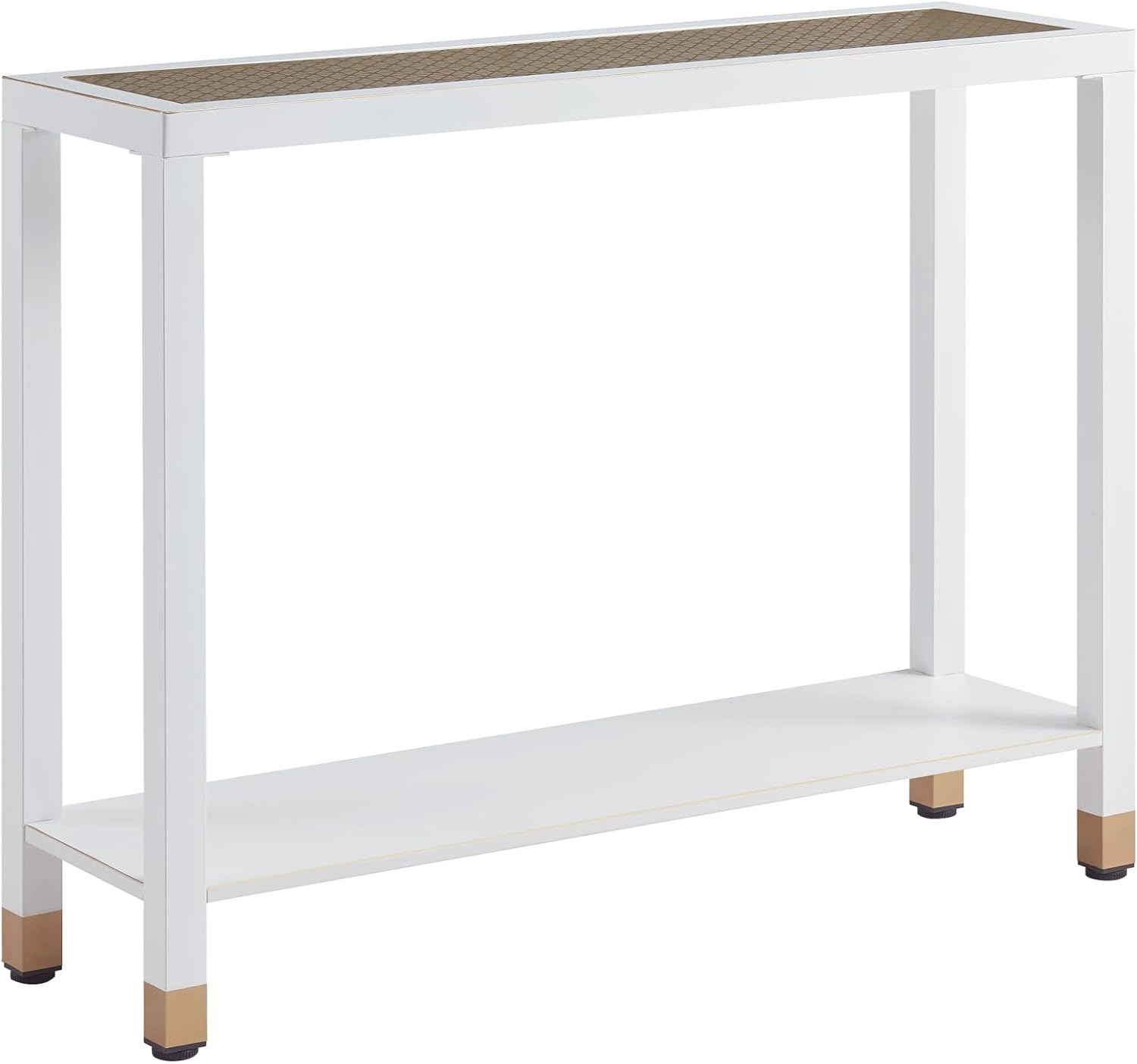 Glass Entryway Table, 2-Tier Entry Way Console Entrance Table, 41"L Narrow Sofa Table with Shelves, Ideal for Hallway, Entryway, Living Room, Foyer, Corridor, and Office (Gold & White)