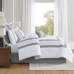 8 Piece Embroidered Comforter Set White Cal King