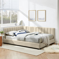 Full Size Upholstered Tufted Bed Frame, Sofa Bed Frame with Comfortable Backrest and Armrests, Full Size Bed for Bedroom, Living Room,Velvet-Beige(81''*60''*29.5'')