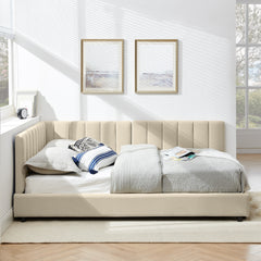 Full Size Upholstered Tufted Bed Frame, Sofa Bed Frame with Comfortable Backrest and Armrests, Full Size Bed for Bedroom, Living Room,Velvet-Beige(81''*60''*29.5'')