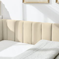 Full Size Upholstered Tufted Bed Frame, Sofa Bed Frame with Comfortable Backrest and Armrests, Full Size Bed for Bedroom, Living Room,Velvet-Beige(81''*60''*29.5'')