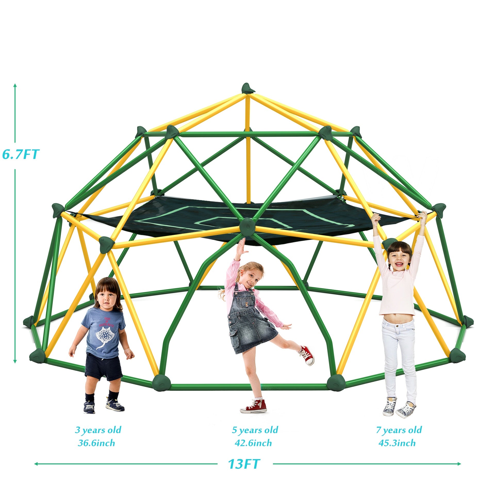13ft Geometric Dome Climber Play Center, Kids Climbing Dome Tower with Hammock, Rust & UV Resistant Steel Supporting 1000 LBS