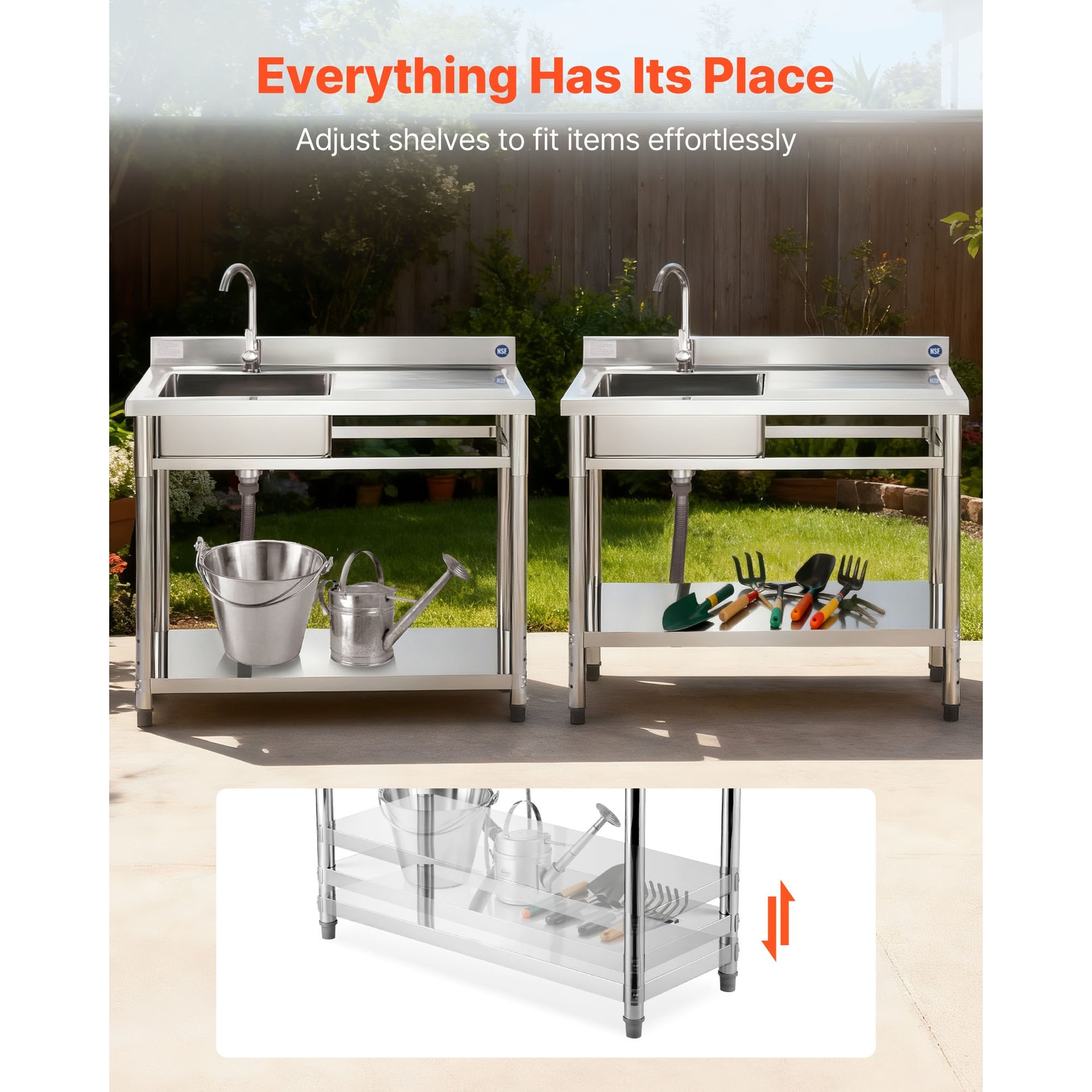 Stainless Steel Utility Sink, Free Standing Single Bowl Commercial Kitchen Sink with Faucet, 39.4 x 19.7 x 37 in, Utility Right Basin with Hot & Cold Water Pipe for Garage, Restaurant, Laundry