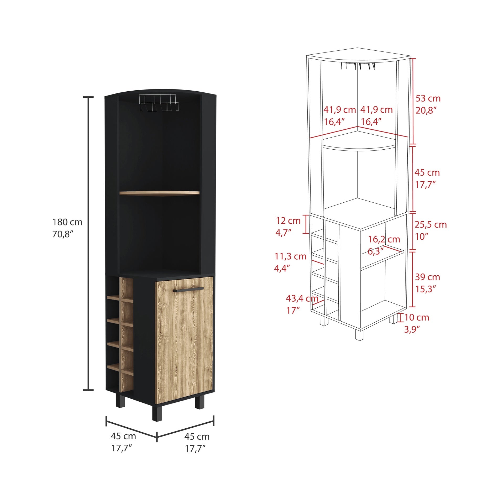 Corner Bar Cabinet Cleveland, Living Room, Black / Pine