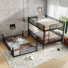 Full over Full over Full Bunk Bed, Metal Triple Bunk Bed with Safety Guardrails, Heavy-duty Bunk Bed with Noise-reduced Design, Black