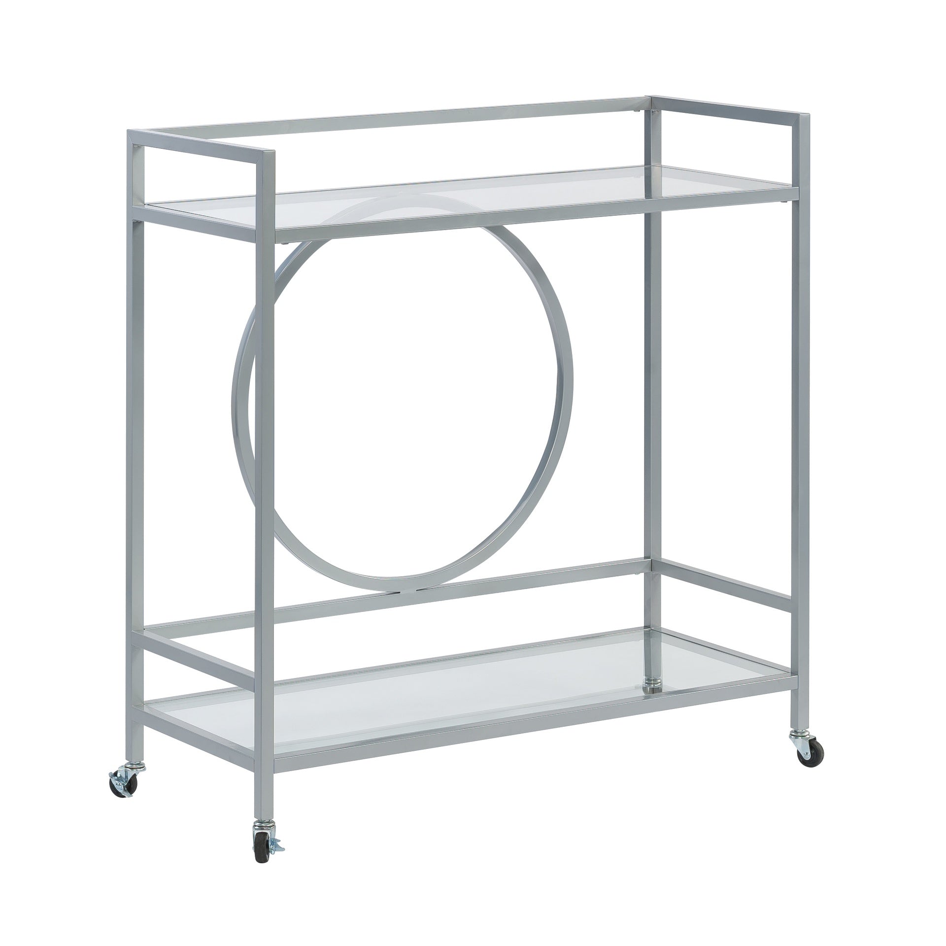 Contemporary Bar Cart with 2 Glass Shelves, Gray finish