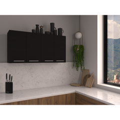 Wall Cabinet 24" H, four Doors, with two internal Shelves and internal plate and glass organizer, Black