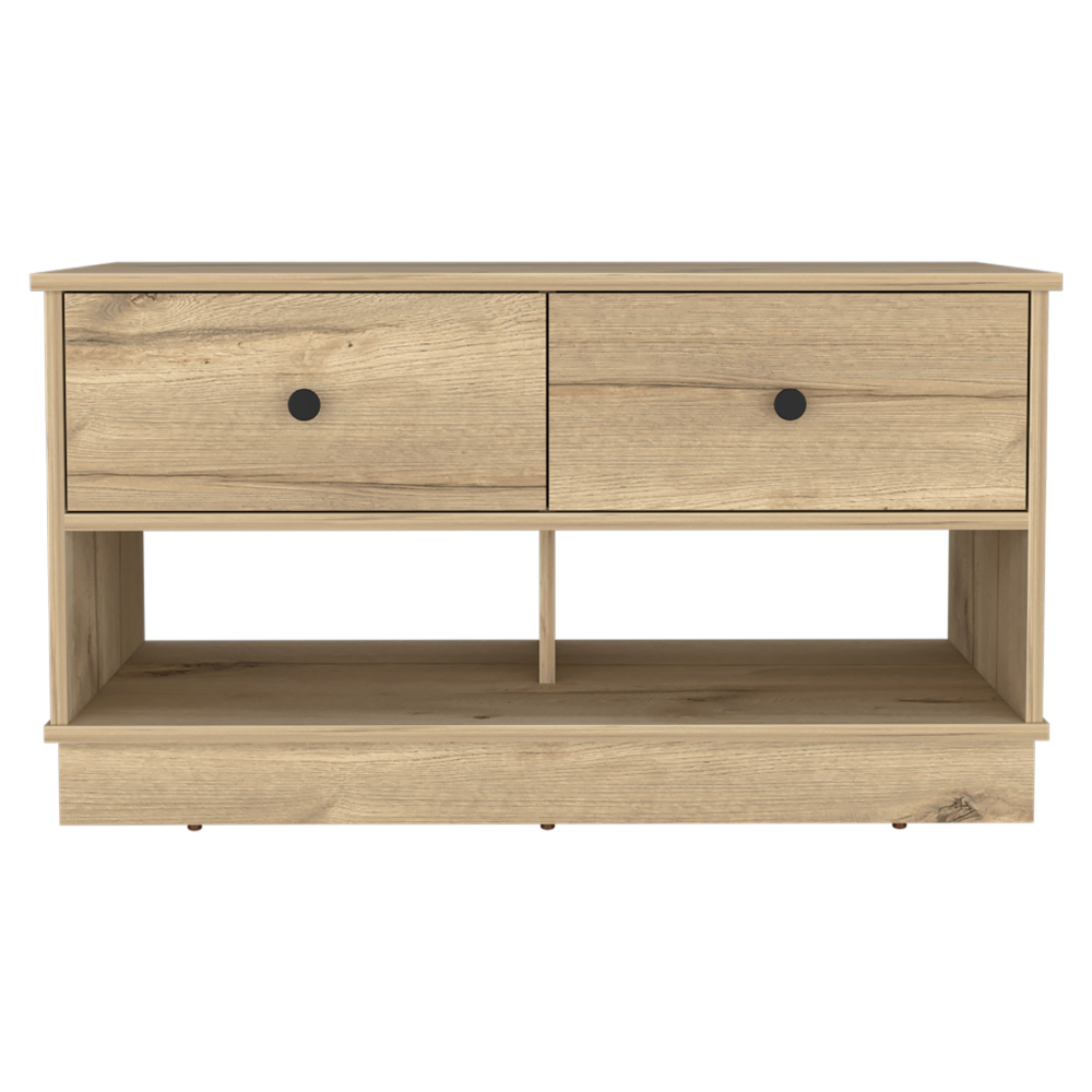 Uranus Storage Bench, Two Drawers, Two Open Shelves, Light Oak