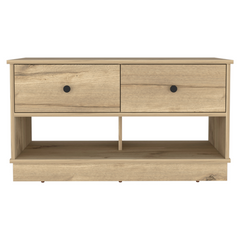 Uranus Storage Bench, Two Drawers, Two Open Shelves, Light Oak