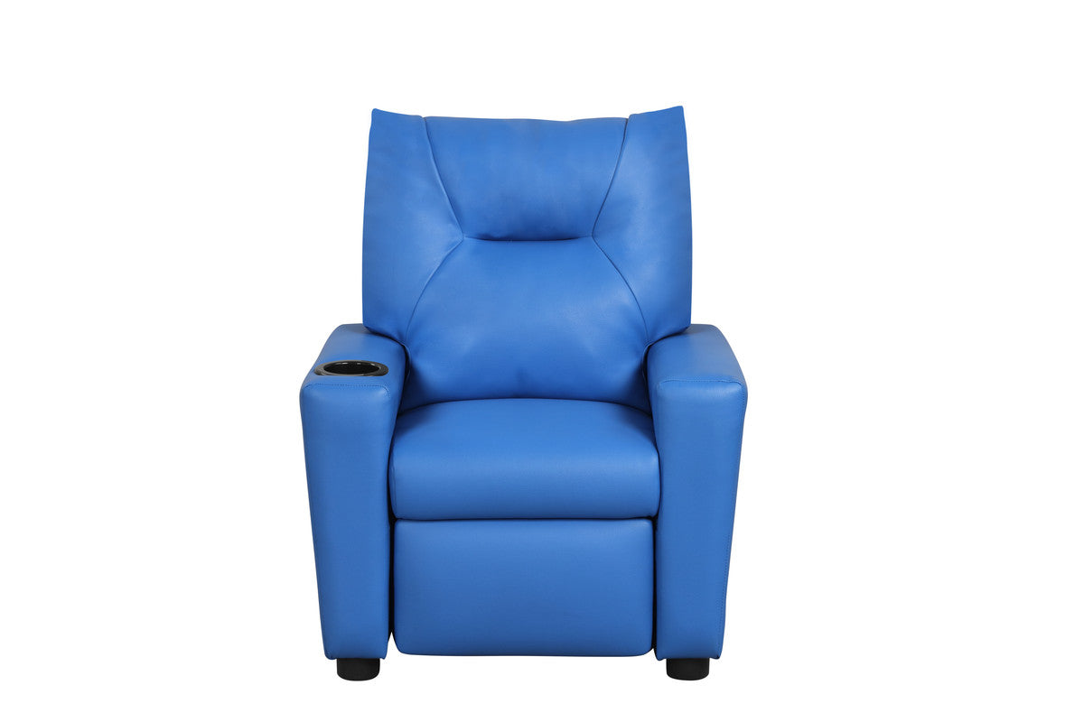Evelyne 23"W Blue PU Leather Kids Recliner Chair with Cupholder
