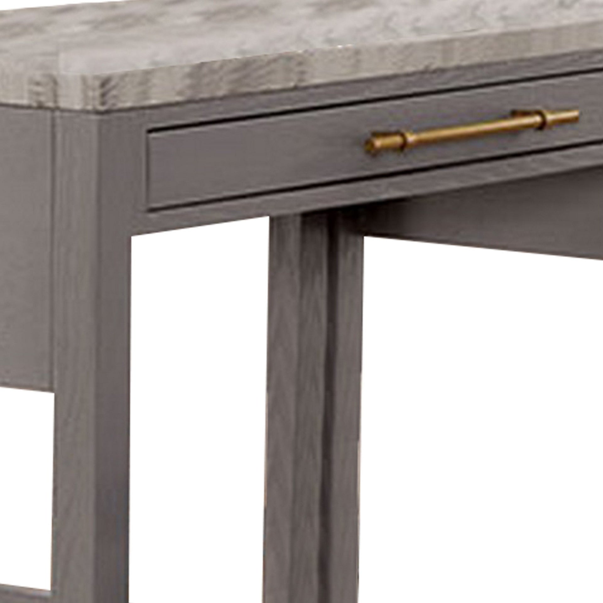 39 Inch Faux Marble Top Table with Felt Lined Storage Drawer, Gray, White