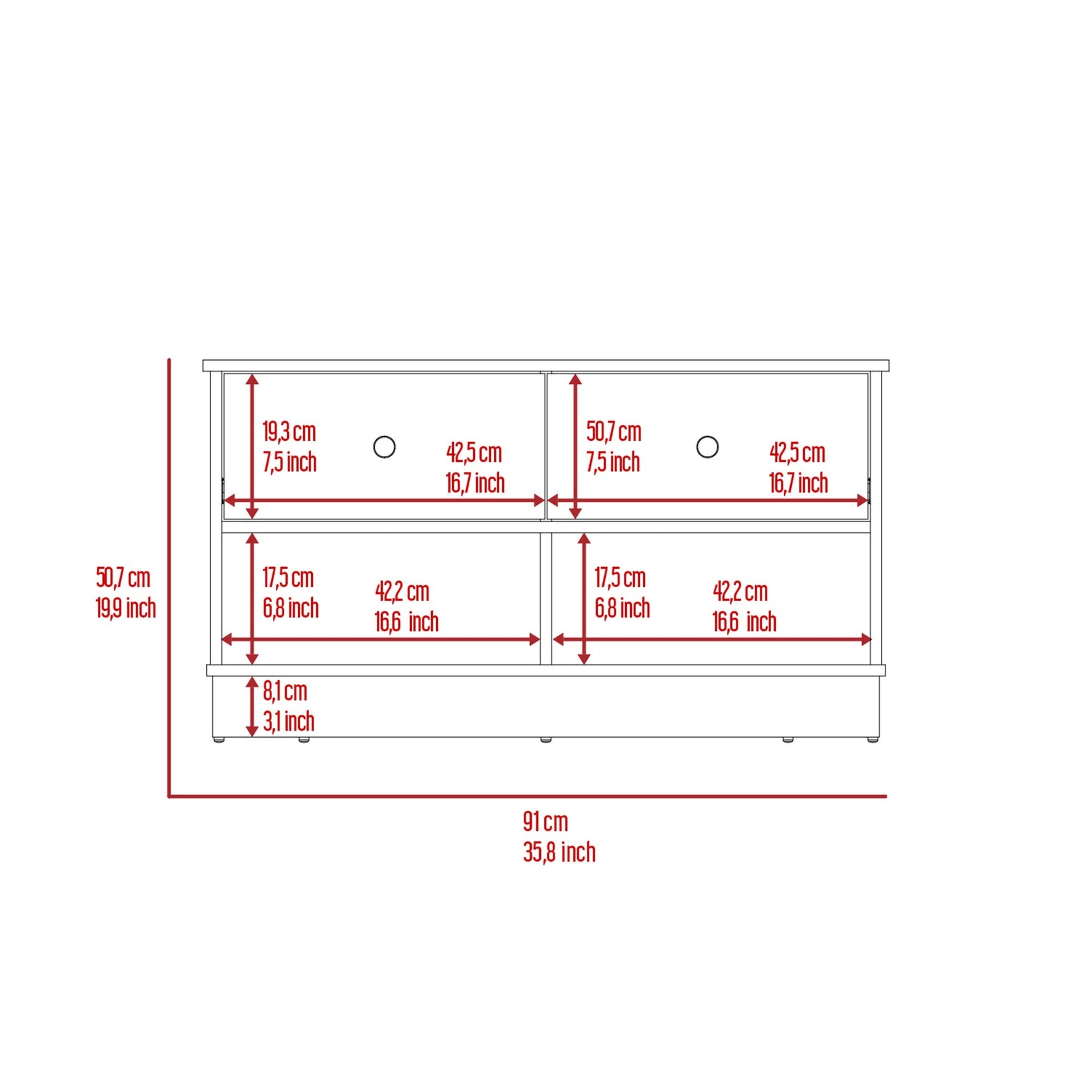 Tulip Storage Bench, Two Drawers, Two Shelves