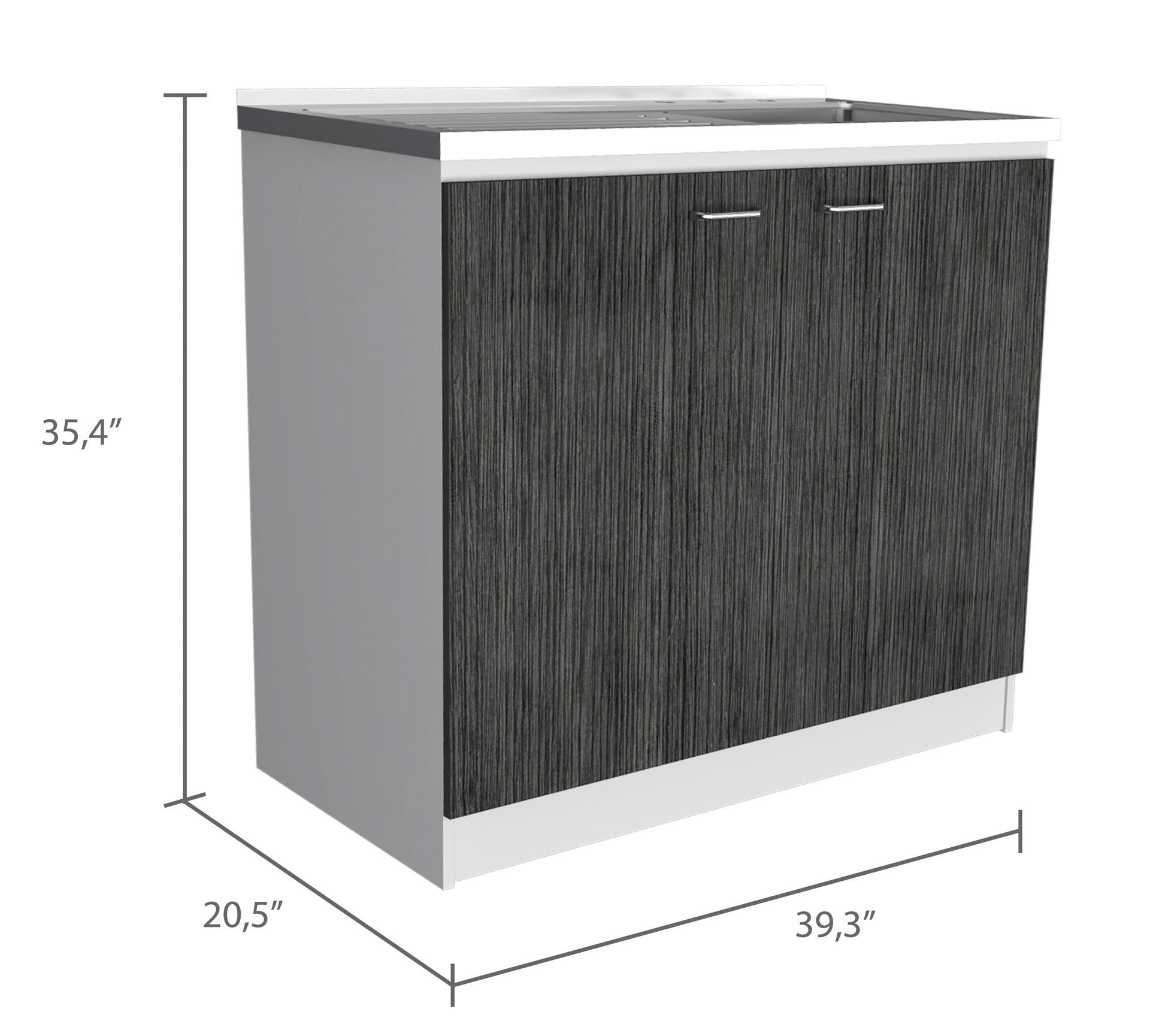 Brookeline Rectangle 2-Door Utility Sink and Cabinet White and Smokey Oak