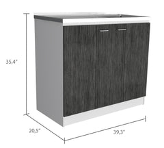 Brookeline Rectangle 2-Door Utility Sink and Cabinet White and Smokey Oak