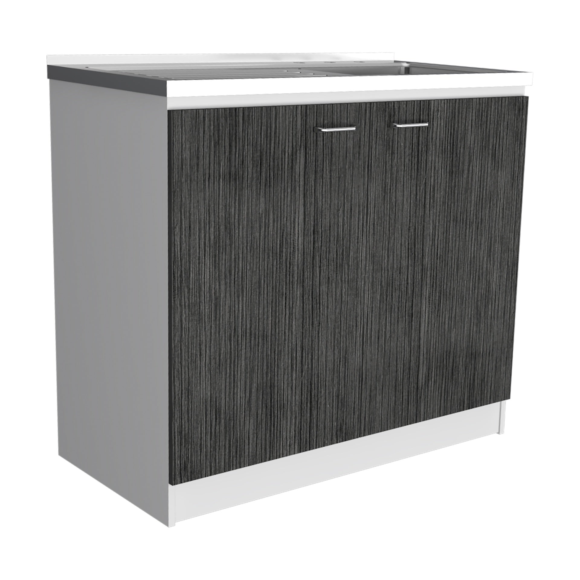 Brookeline Rectangle 2-Door Utility Sink and Cabinet White and Smokey Oak