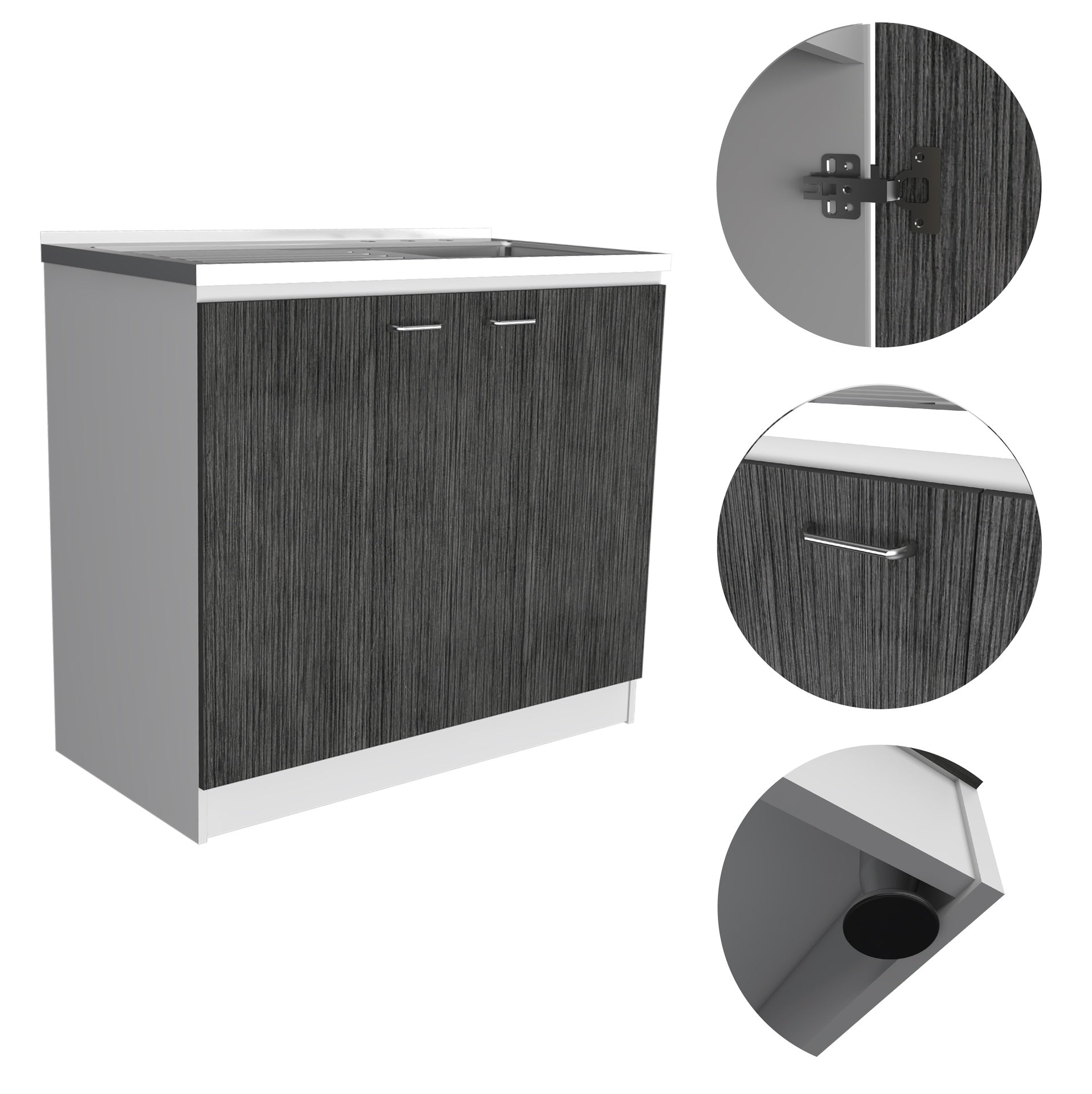 Brookeline Rectangle 2-Door Utility Sink and Cabinet White and Smokey Oak