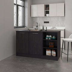 Wengue Kitchen Island with 2-Door and Open Storage