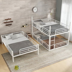 Full over Full over Full Bunk Bed, Metal Triple Bunk Bed with Safety Guardrails, Heavy-duty Bunk Bed with Noise-reduced Design, White