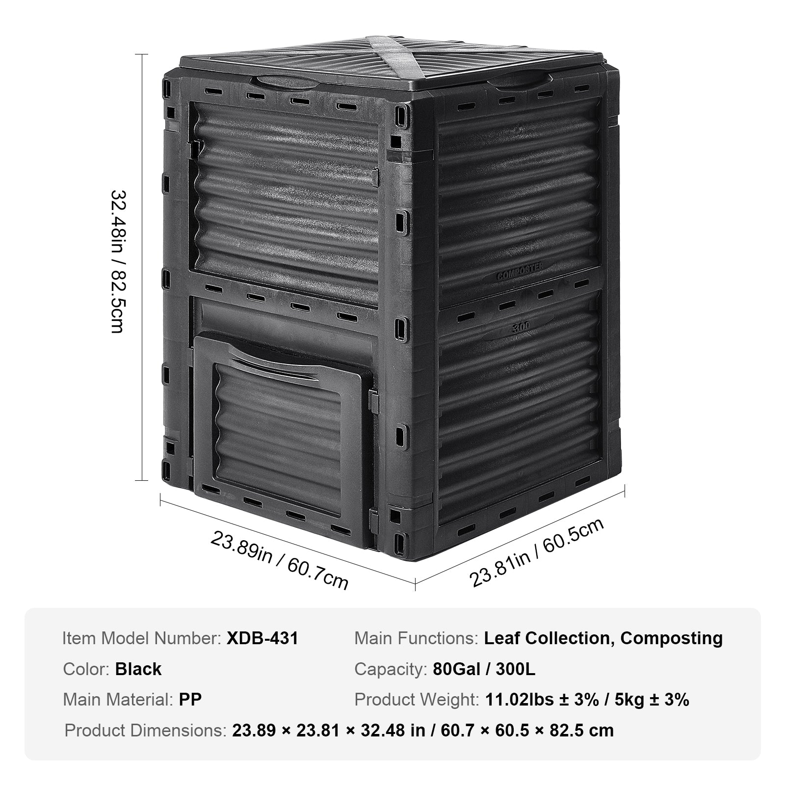 Garden Compost Bin 80 Gal, BPA Free Composter, Large Capacity Outdoor Composting Bin with Top Lid and Bottom Door, Easy Assembling, Lightweight, Fast Creation of Fertile Soil