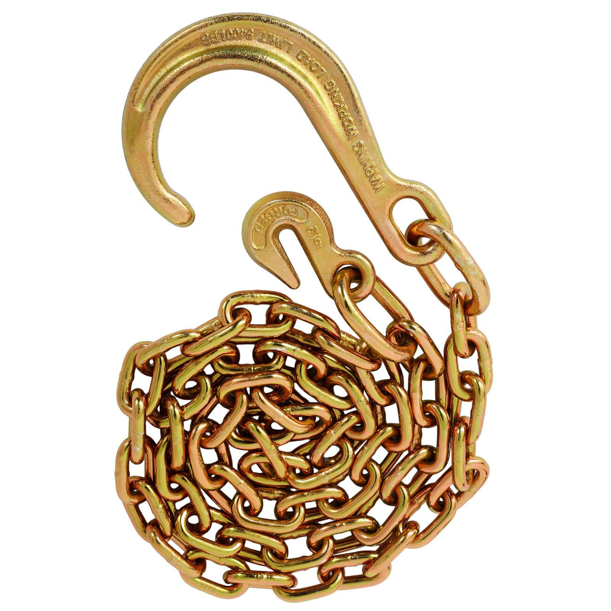 Tow Chain with 8 Inch Forged J Hook and Grab Hook - Grade 70 Chain - 6 Foot - 4,700 Pound Safe Working Load