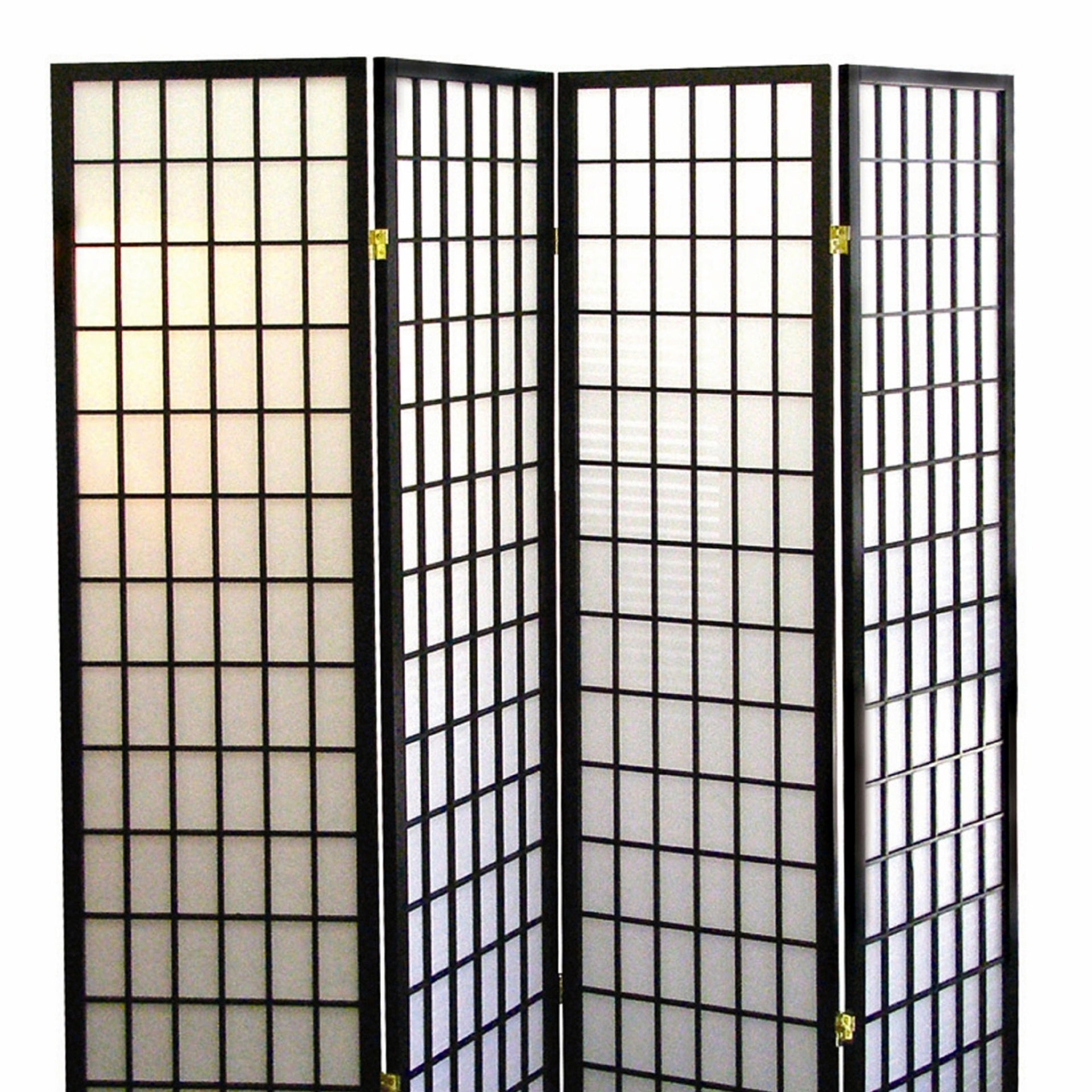 70" Tall 4-Panel Screen / Room Divider, Japanese Style with Black finish
